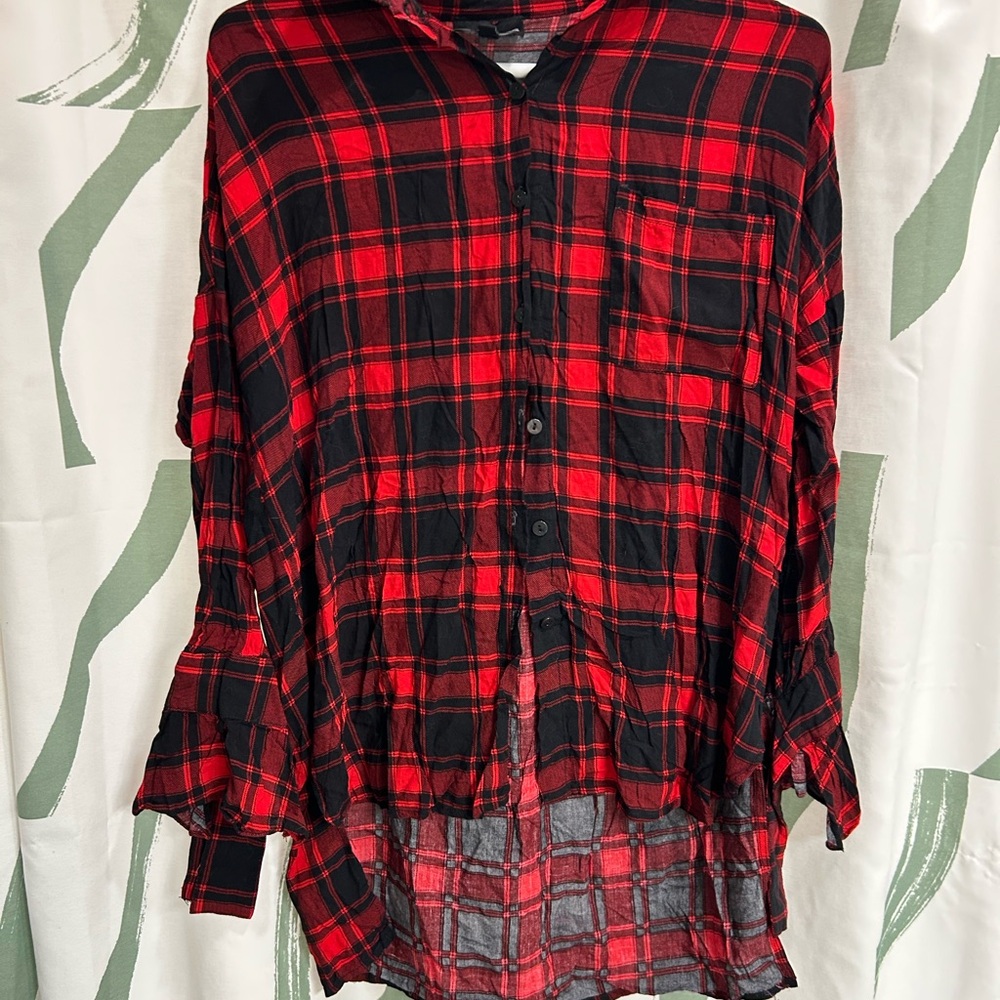 Angie Red and Black Plaid Casual Shirt
